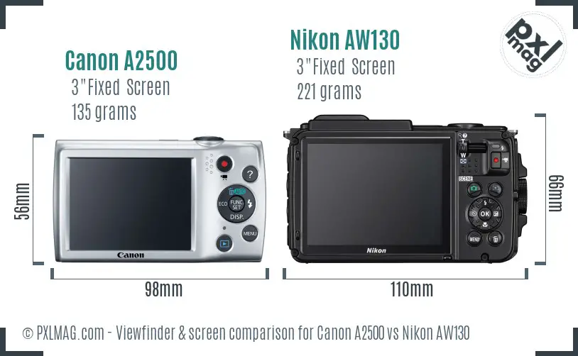 Canon A2500 vs Nikon AW130 Screen and Viewfinder comparison Canon A2500 vs Nikon AW130 Screen and Viewfinder comparison