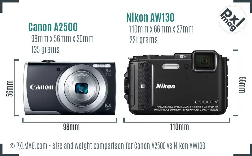 Canon A2500 vs Nikon AW130 size comparison Canon A2500 vs Nikon AW130 size comparison