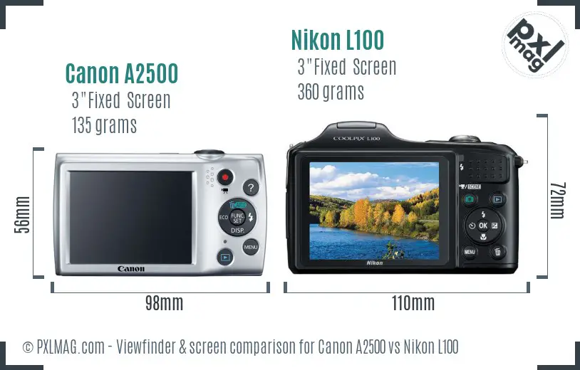 Canon A2500 vs Nikon L100 Screen and Viewfinder comparison