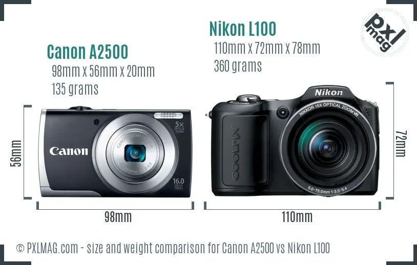 Canon A2500 vs Nikon L100 size comparison