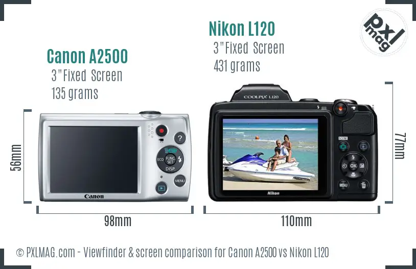 Canon A2500 vs Nikon L120 Screen and Viewfinder comparison
