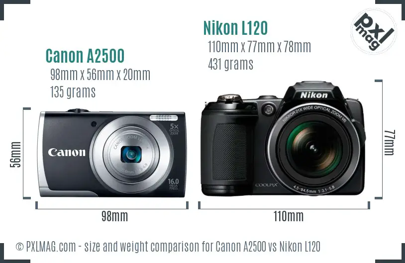 Canon A2500 vs Nikon L120 size comparison Canon A2500 vs Nikon L120 size comparison