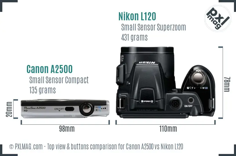 Canon A2500 vs Nikon L120 top view buttons comparison