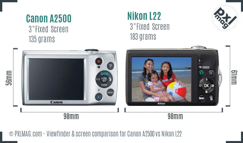 Canon A2500 vs Nikon L22 Screen and Viewfinder comparison