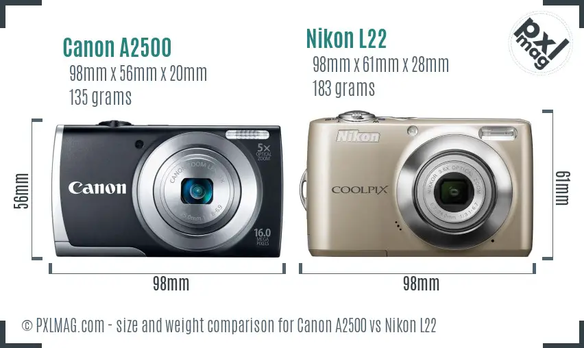 Canon A2500 vs Nikon L22 size comparison