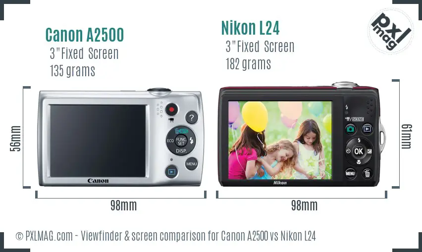 Canon A2500 vs Nikon L24 Screen and Viewfinder comparison