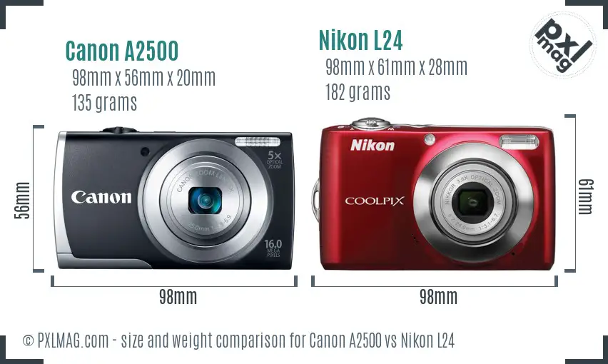 Canon A2500 vs Nikon L24 size comparison