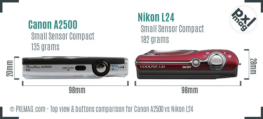 Canon A2500 vs Nikon L24 top view buttons comparison