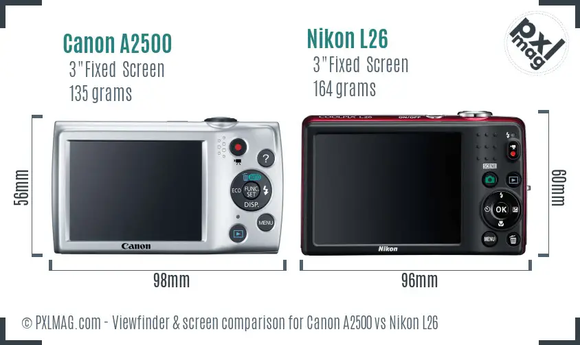 Canon A2500 vs Nikon L26 Screen and Viewfinder comparison