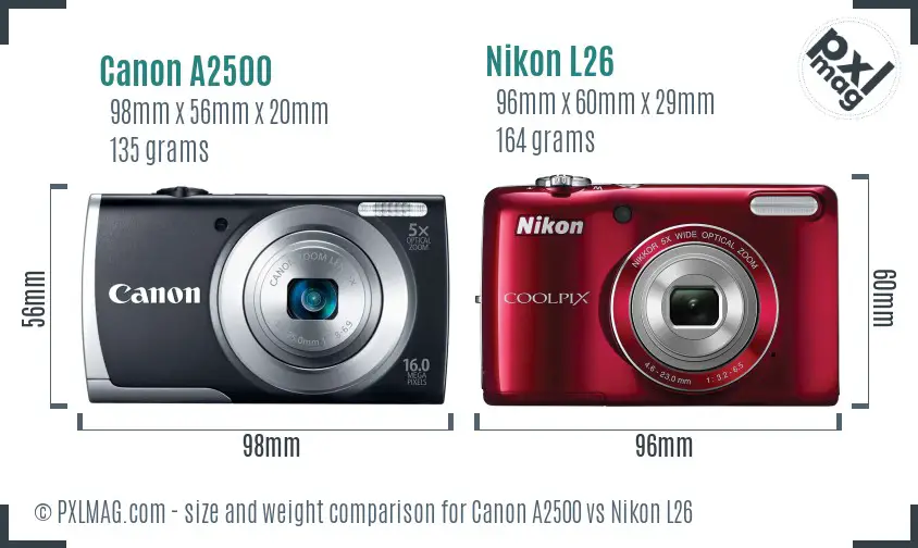 Canon A2500 vs Nikon L26 size comparison