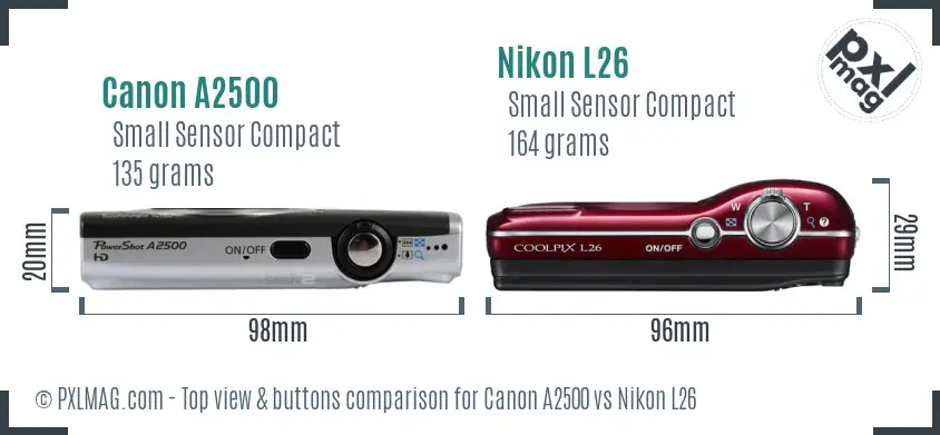 Canon A2500 vs Nikon L26 top view buttons comparison