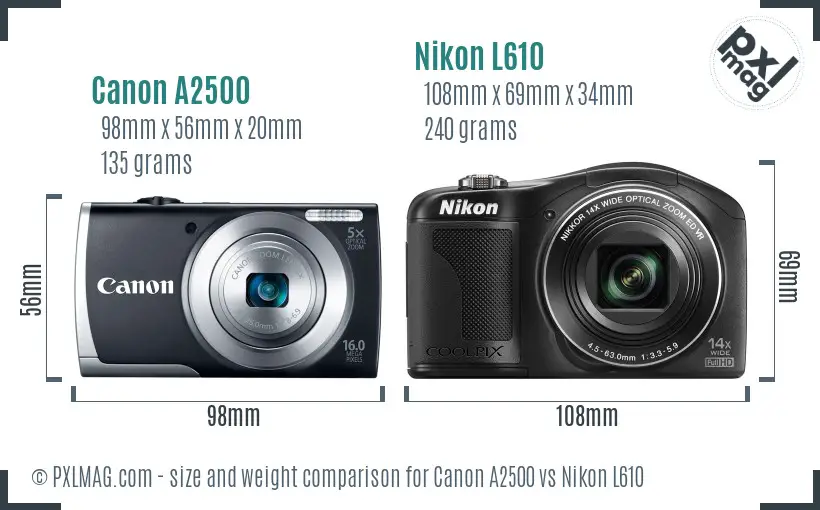 Canon A2500 vs Nikon L610 size comparison Canon A2500 vs Nikon L610 size comparison