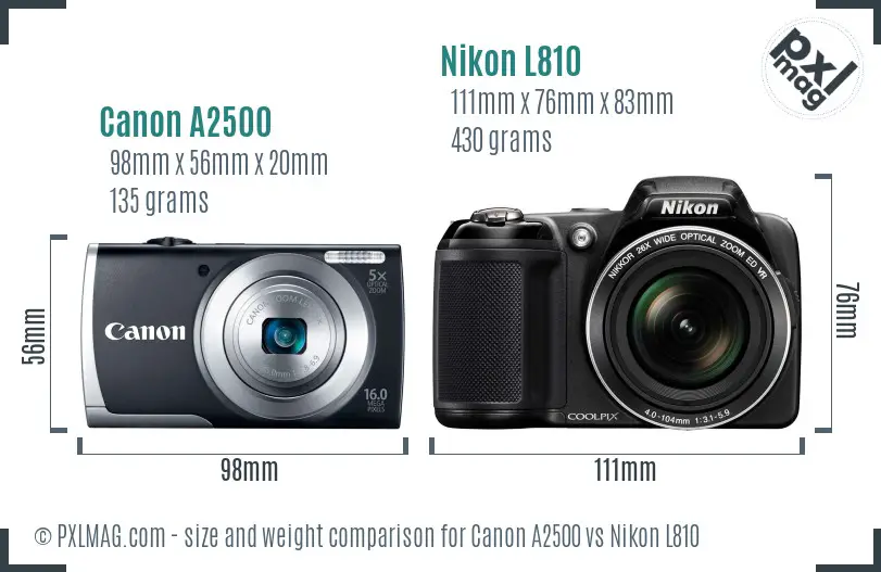 Canon A2500 vs Nikon L810 size comparison