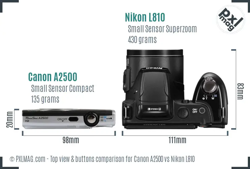 Canon A2500 vs Nikon L810 top view buttons comparison