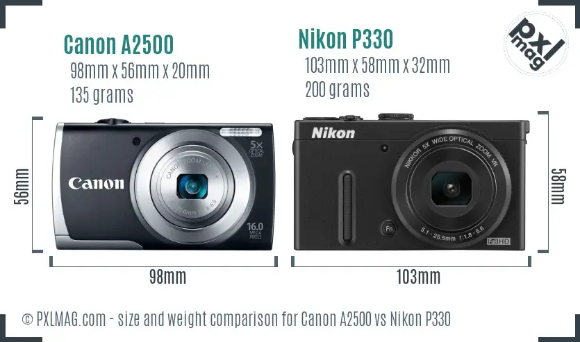 Canon A2500 vs Nikon P330 size comparison Canon A2500 vs Nikon P330 size comparison