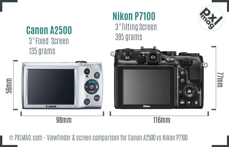 Canon A2500 vs Nikon P7100 Screen and Viewfinder comparison