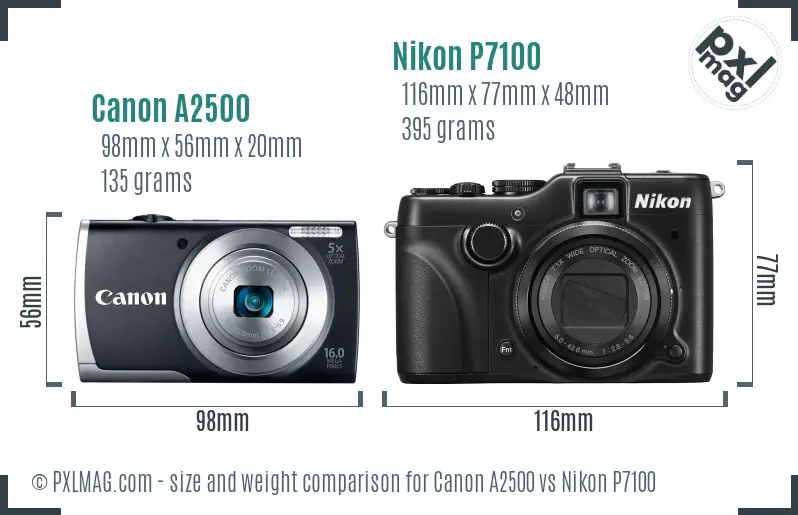 Canon A2500 vs Nikon P7100 size comparison