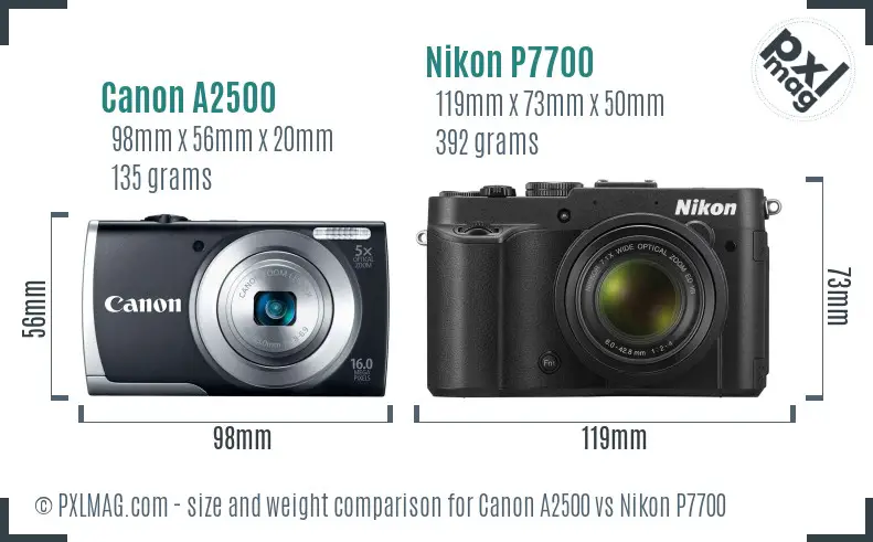 Canon A2500 vs Nikon P7700 size comparison