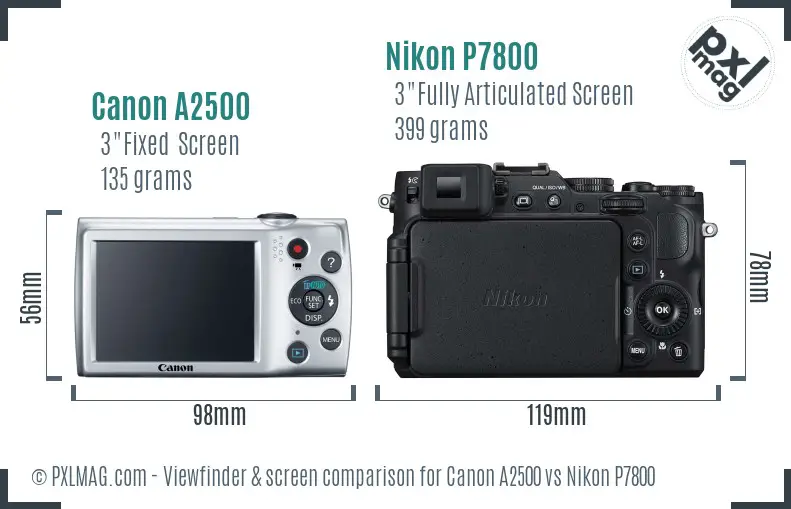 Canon A2500 vs Nikon P7800 Screen and Viewfinder comparison