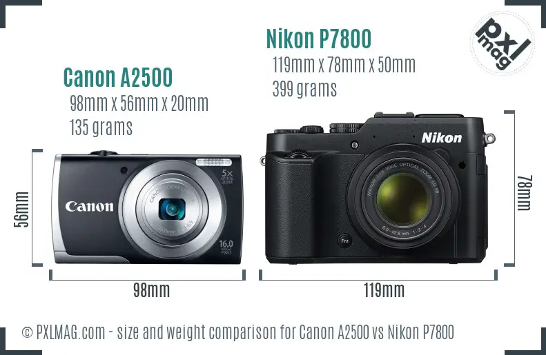 Canon A2500 vs Nikon P7800 size comparison