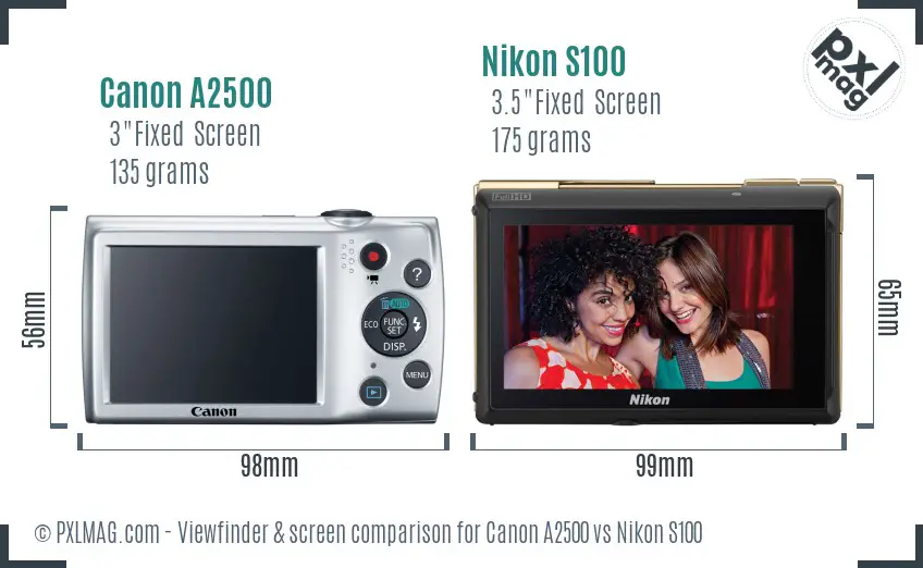 Canon A2500 vs Nikon S100 Screen and Viewfinder comparison