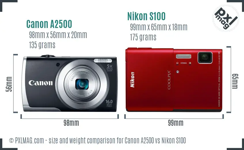 Canon A2500 vs Nikon S100 size comparison