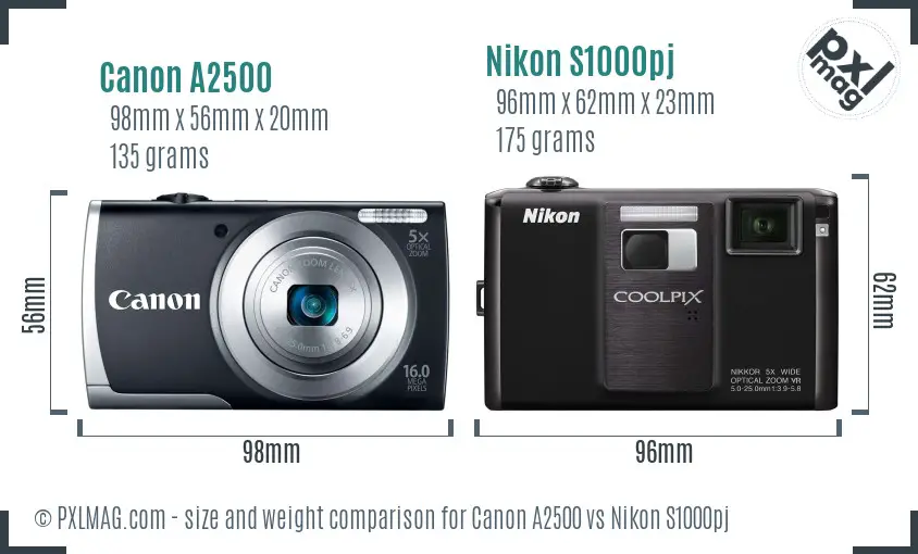 Canon A2500 vs Nikon S1000pj size comparison Canon A2500 vs Nikon S1000pj size comparison