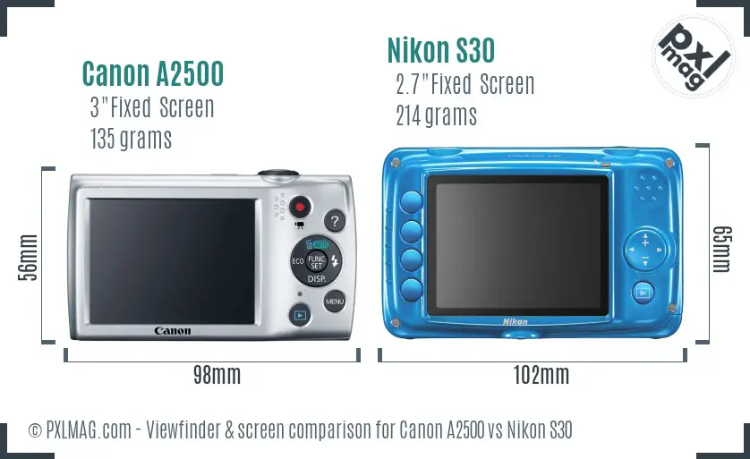 Canon A2500 vs Nikon S30 Screen and Viewfinder comparison