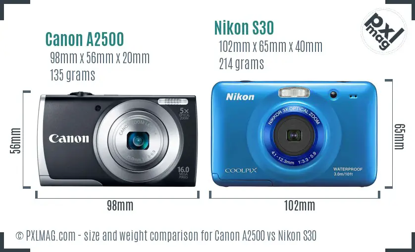 Canon A2500 vs Nikon S30 size comparison