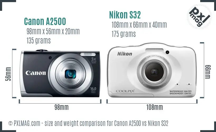 Canon A2500 vs Nikon S32 size comparison Canon A2500 vs Nikon S32 size comparison