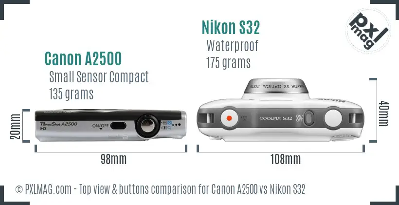 Canon A2500 vs Nikon S32 top view buttons comparison