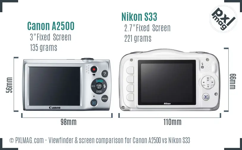 Canon A2500 vs Nikon S33 Screen and Viewfinder comparison