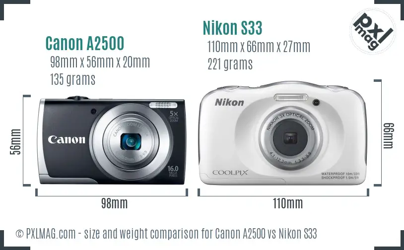 Canon A2500 vs Nikon S33 size comparison