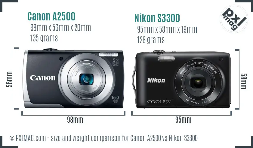 Canon A2500 vs Nikon S3300 size comparison Canon A2500 vs Nikon S3300 size comparison