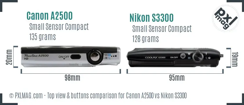 Canon A2500 vs Nikon S3300 top view buttons comparison Canon A2500 vs Nikon S3300 top view buttons comparison