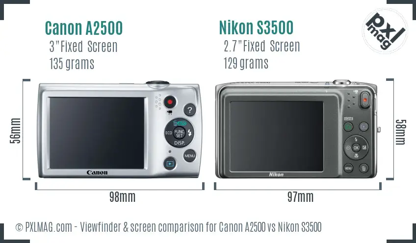 Canon A2500 vs Nikon S3500 Screen and Viewfinder comparison