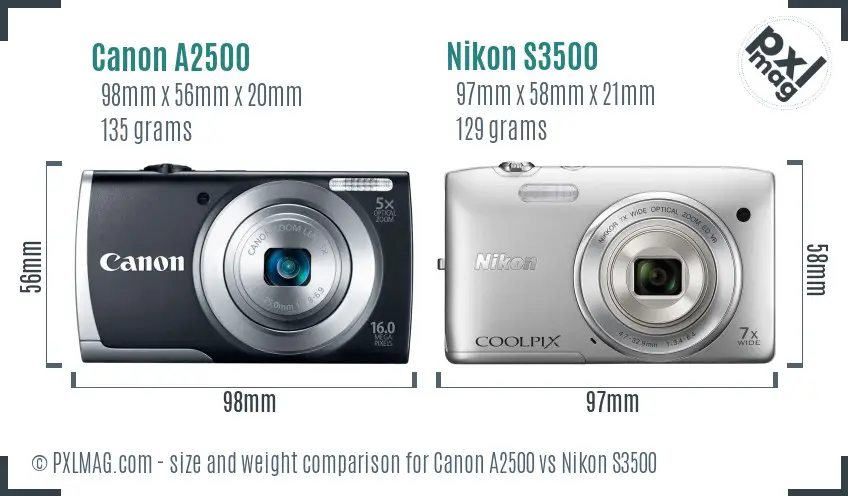 Canon A2500 vs Nikon S3500 size comparison
