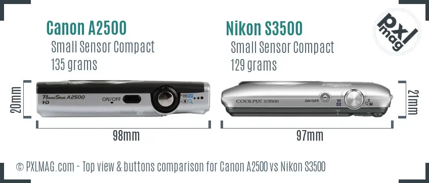Canon A2500 vs Nikon S3500 top view buttons comparison