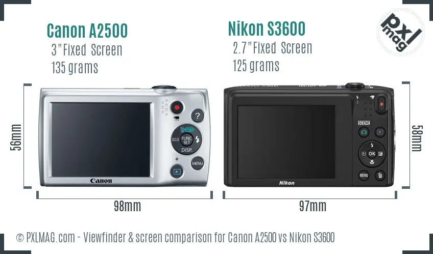 Canon A2500 vs Nikon S3600 Screen and Viewfinder comparison