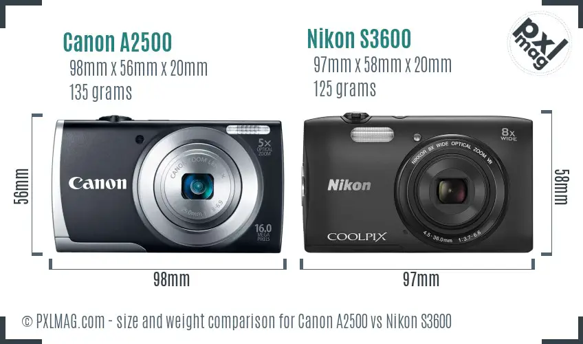 Canon A2500 vs Nikon S3600 size comparison
