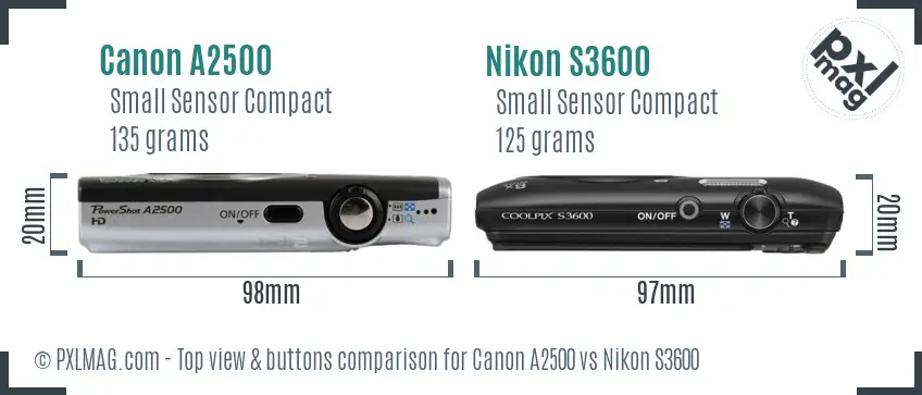 Canon A2500 vs Nikon S3600 top view buttons comparison