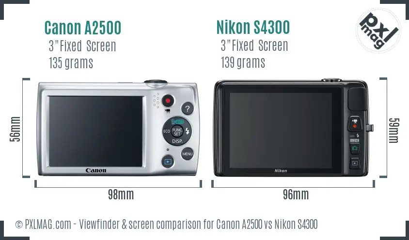 Canon A2500 vs Nikon S4300 Screen and Viewfinder comparison Canon A2500 vs Nikon S4300 Screen and Viewfinder comparison