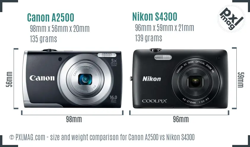 Canon A2500 vs Nikon S4300 size comparison Canon A2500 vs Nikon S4300 size comparison