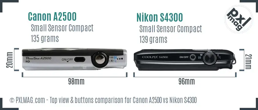 Canon A2500 vs Nikon S4300 top view buttons comparison Canon A2500 vs Nikon S4300 top view buttons comparison