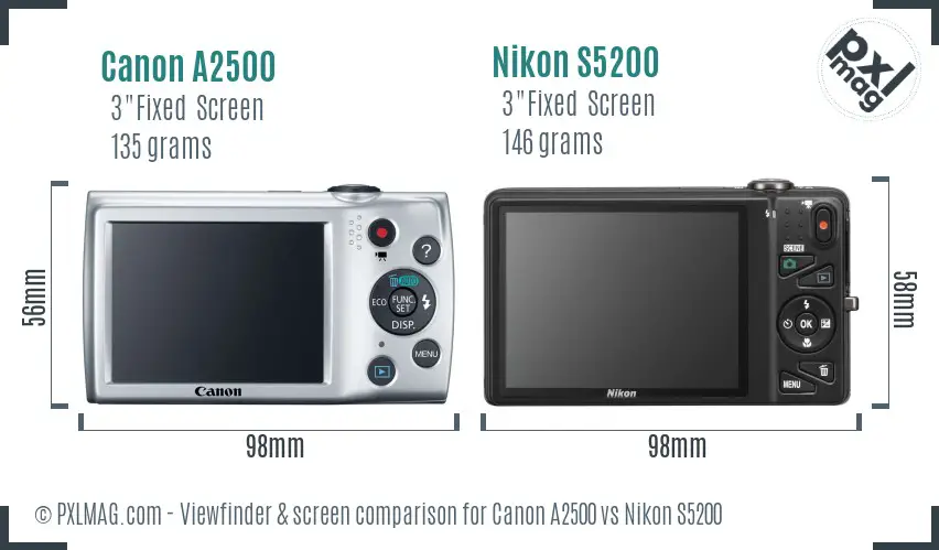 Canon A2500 vs Nikon S5200 Screen and Viewfinder comparison Canon A2500 vs Nikon S5200 Screen and Viewfinder comparison