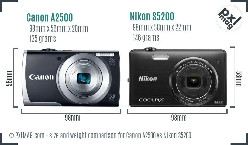 Canon A2500 vs Nikon S5200 size comparison Canon A2500 vs Nikon S5200 size comparison