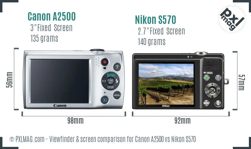 Canon A2500 vs Nikon S570 Screen and Viewfinder comparison