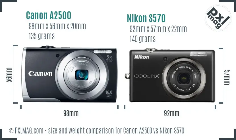 Canon A2500 vs Nikon S570 size comparison