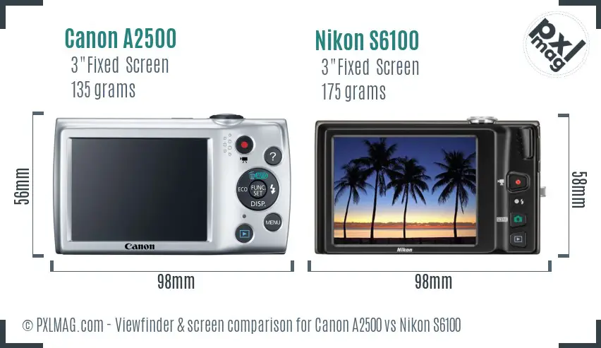 Canon A2500 vs Nikon S6100 Screen and Viewfinder comparison Canon A2500 vs Nikon S6100 Screen and Viewfinder comparison