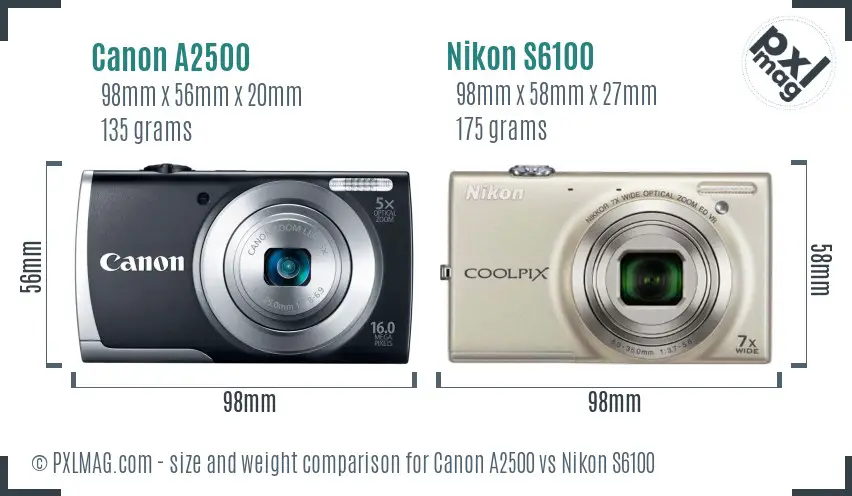 Canon A2500 vs Nikon S6100 size comparison Canon A2500 vs Nikon S6100 size comparison
